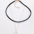 43613 Xuping moda jóias de ouro design simples de cobre e camada de couro chocker colar